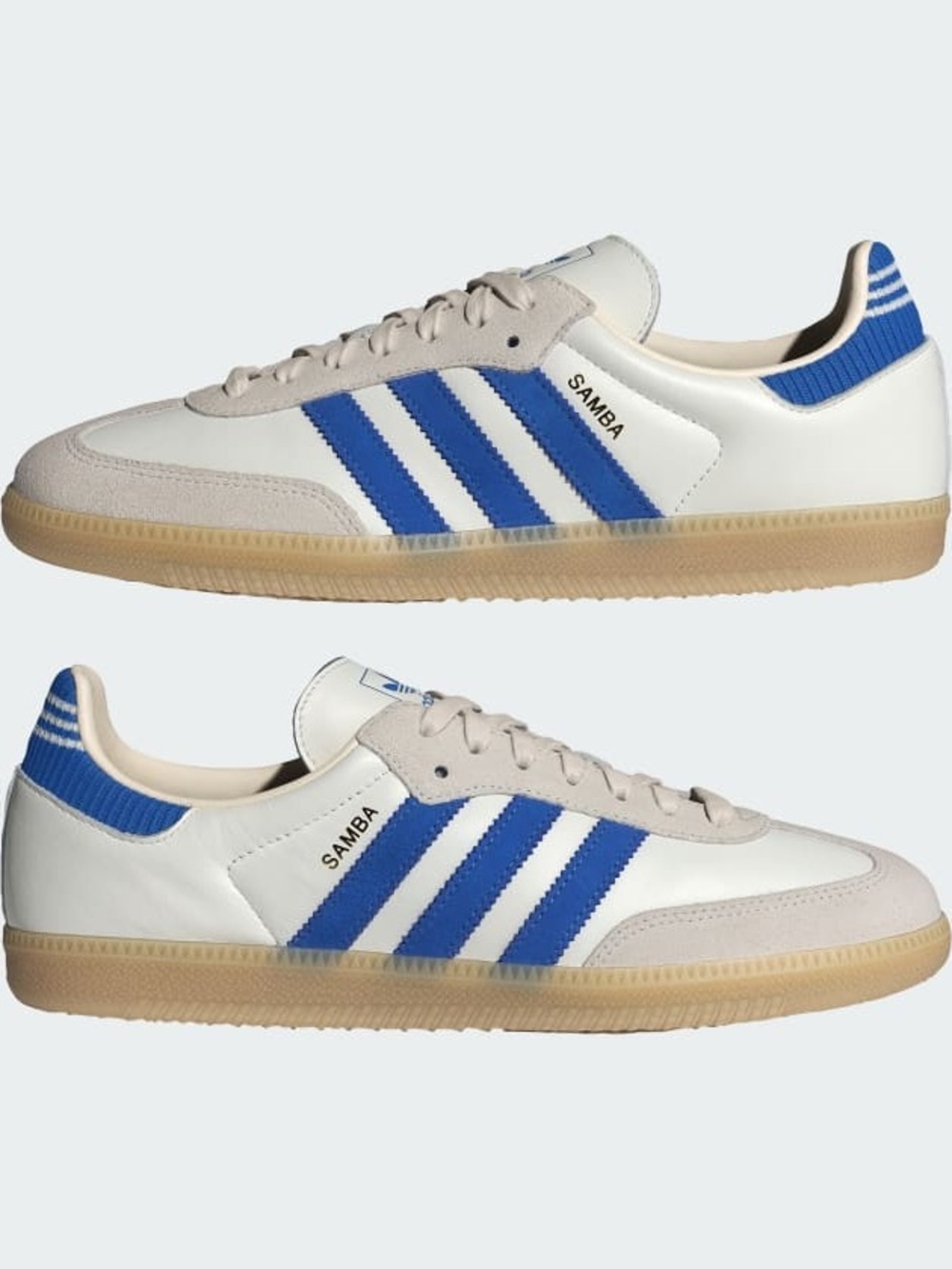 adidas Samba Low-Top Sneakers in White and Blue with Gum Sole